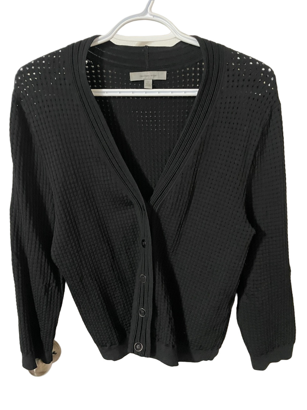 Classiques Entier Black Open-Weave Button Cardigan Size Small